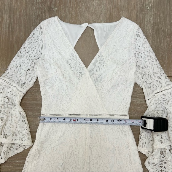 Lulus Lace Bell Sleeve Romper White Faux Wrap S - Picture 14 of 16